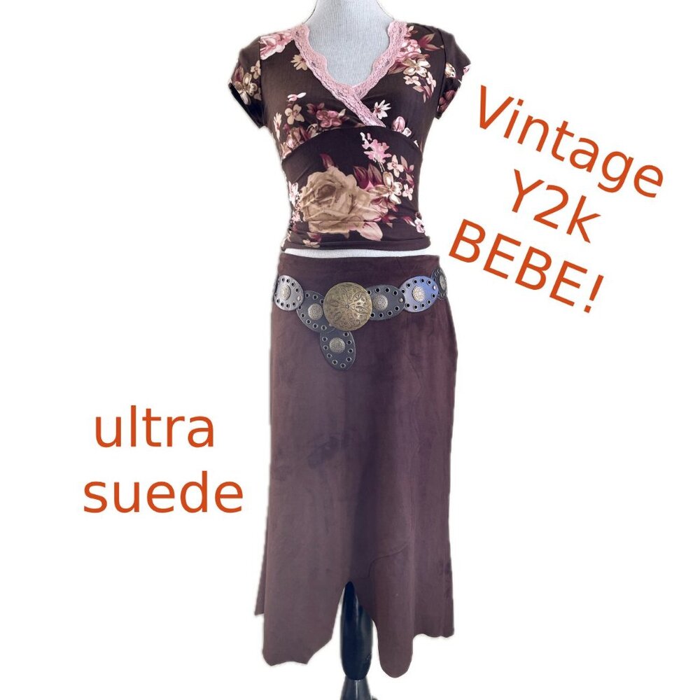 Bebe Y2k faux Suede Chocolate Brown Skirt  ICONIC